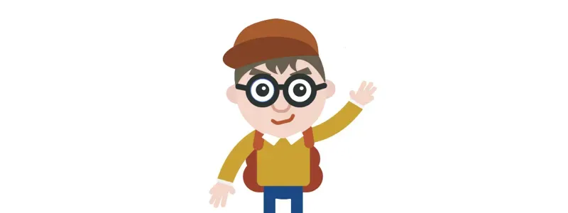 戴帽子和圓框眼鏡、揮手打招呼的 Simon 卡通插圖