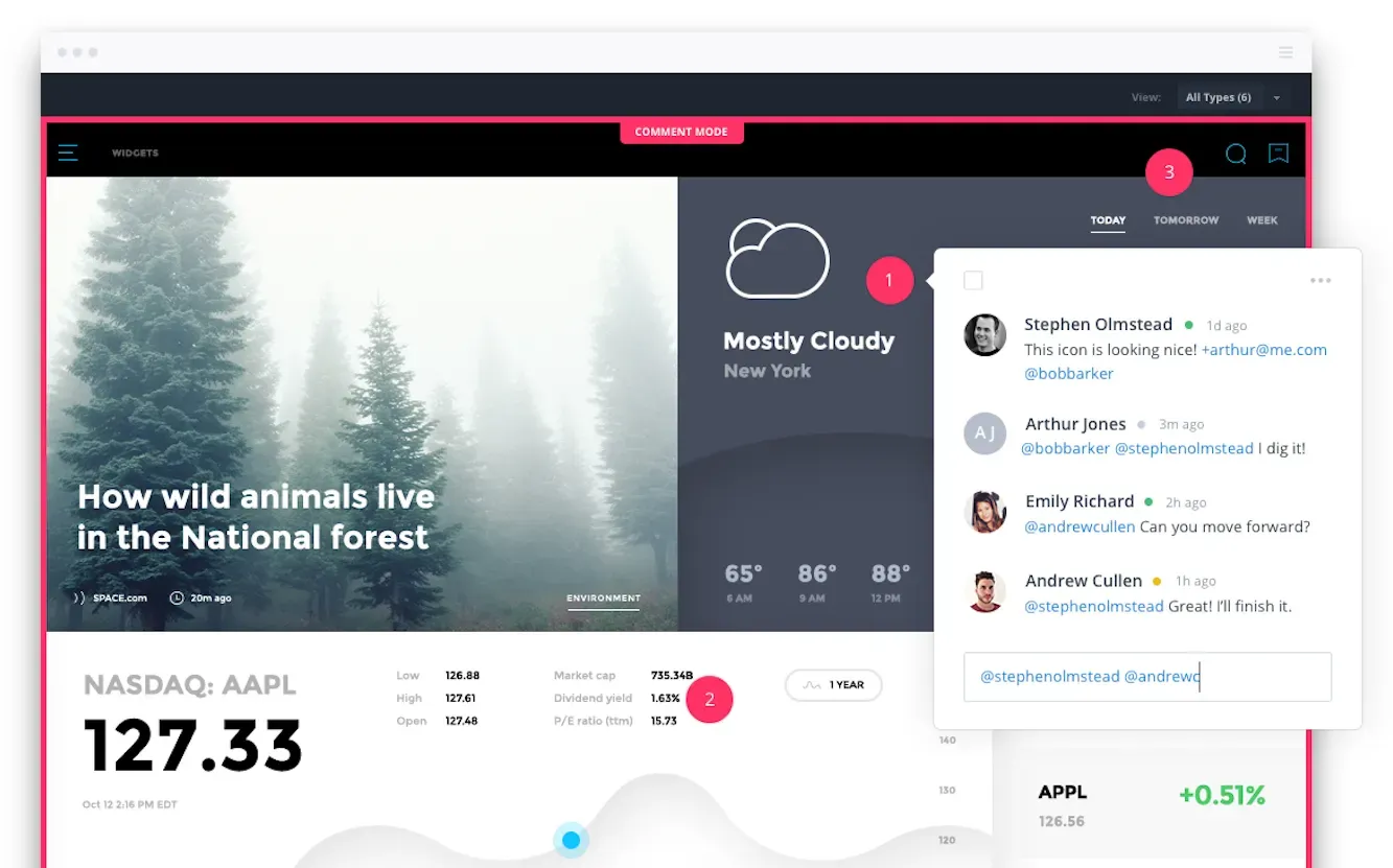 InVision 的留言模式，團隊直接在設計稿上討論