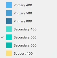 Sketch 共享樣式清單，依 Primary、Secondary 等色階命名