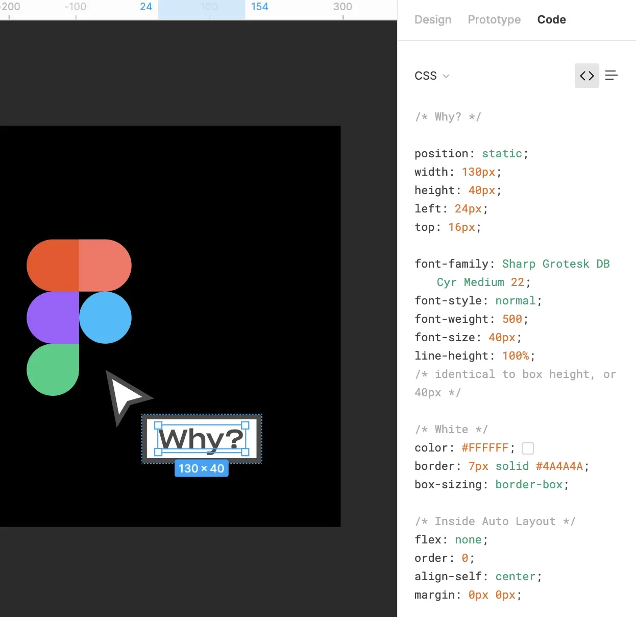 Figma 的 Code 面板，直接列出選取物件的 CSS 規格