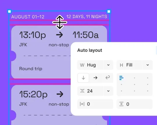 在 Auto Layout 面板調整行程卡片之間的間距
