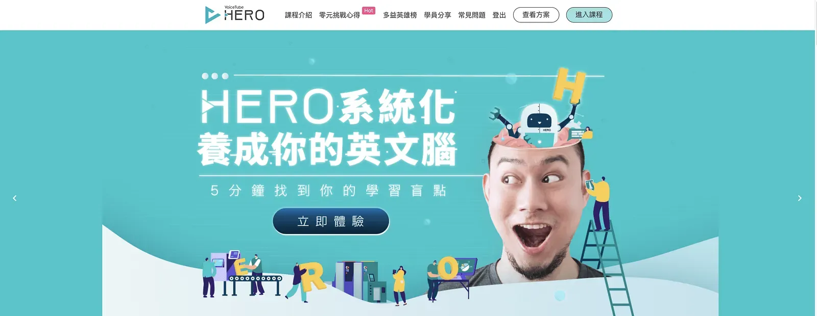 VoiceTube HERO 首頁橫幅，主打系統化養成英文腦